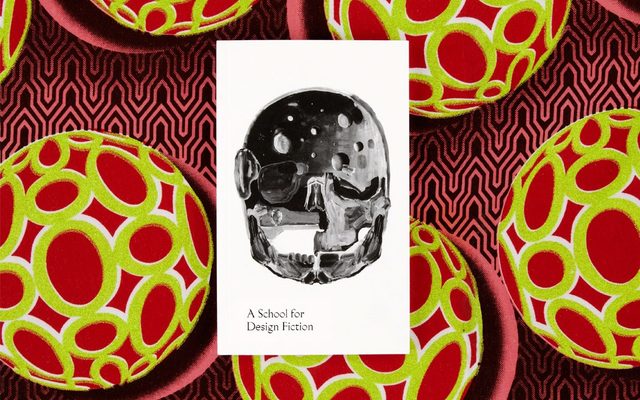 a colorful patterned background with a black and white image of a skull helmet with the text reading 