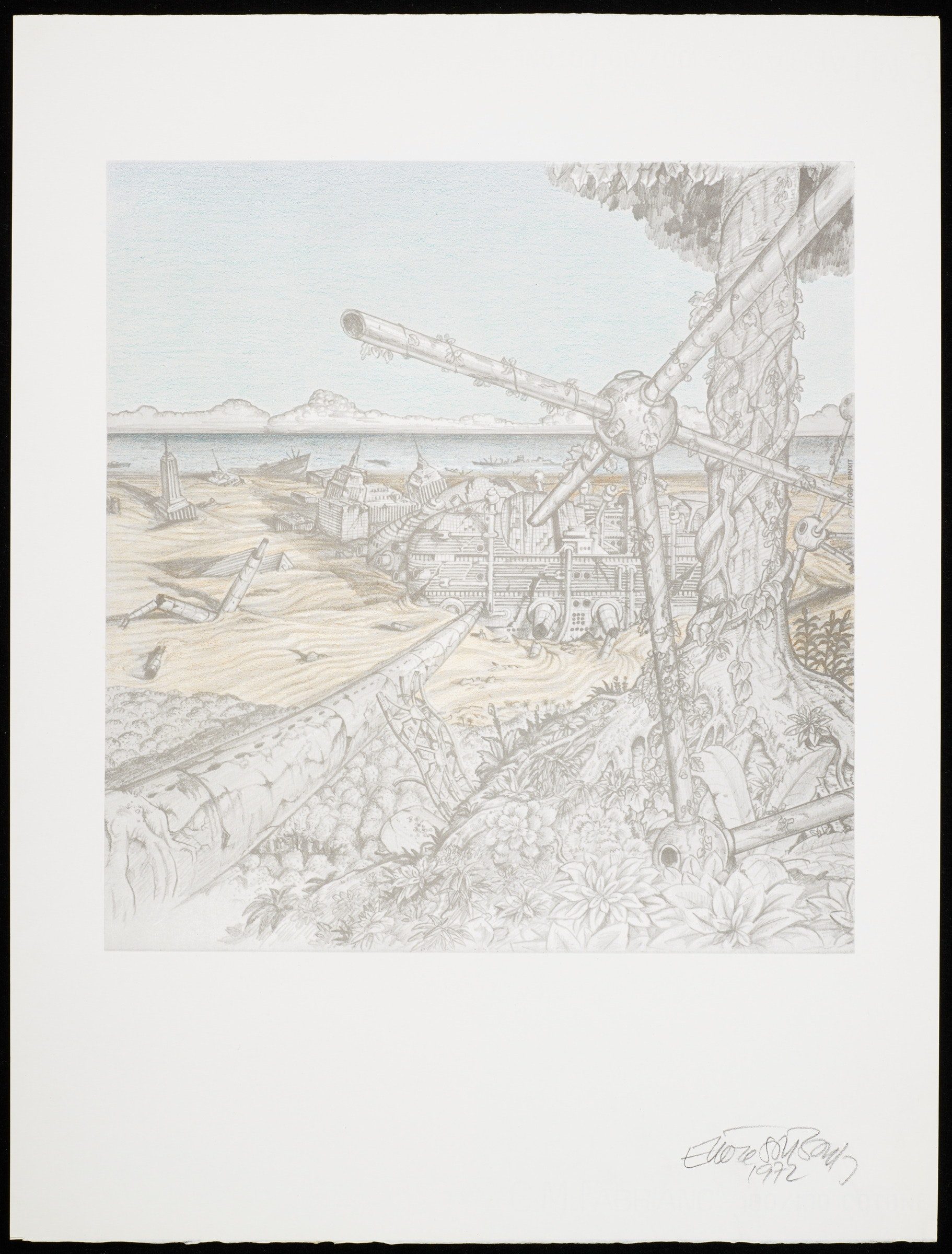 Illustration of trees and a very detailed landscape.
